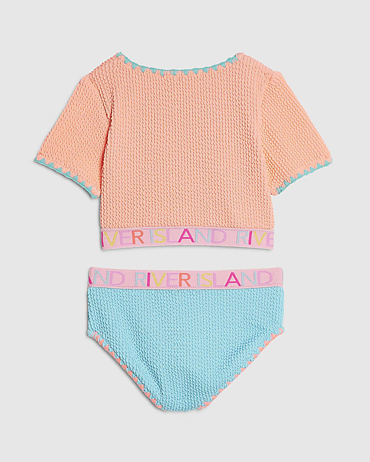 Mini Girls Orange Shell Elastic Top Bikini