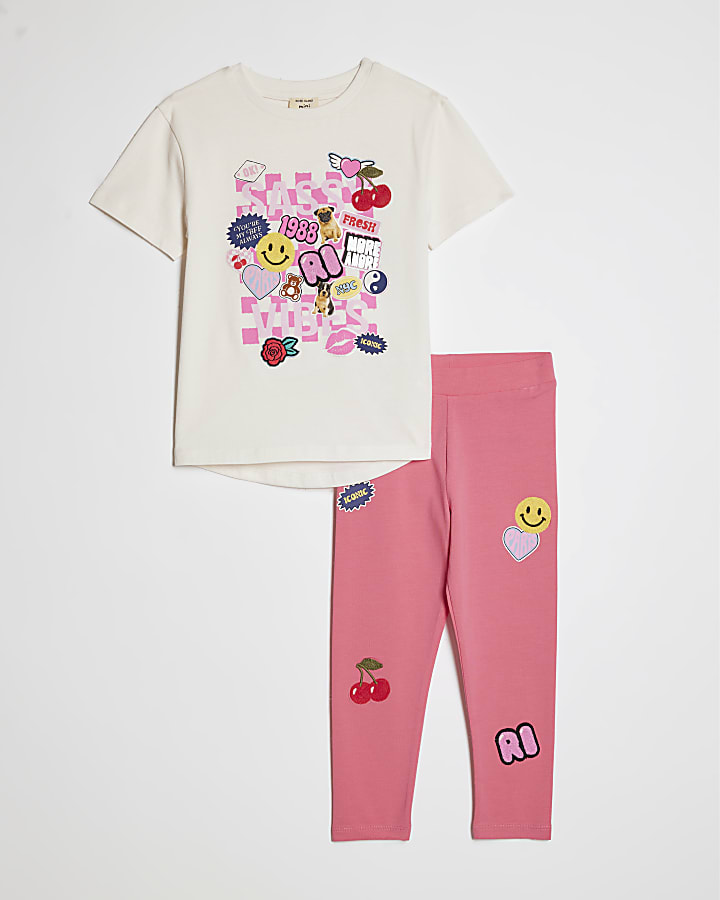 Mini Girls White Badge T-Shirt Set