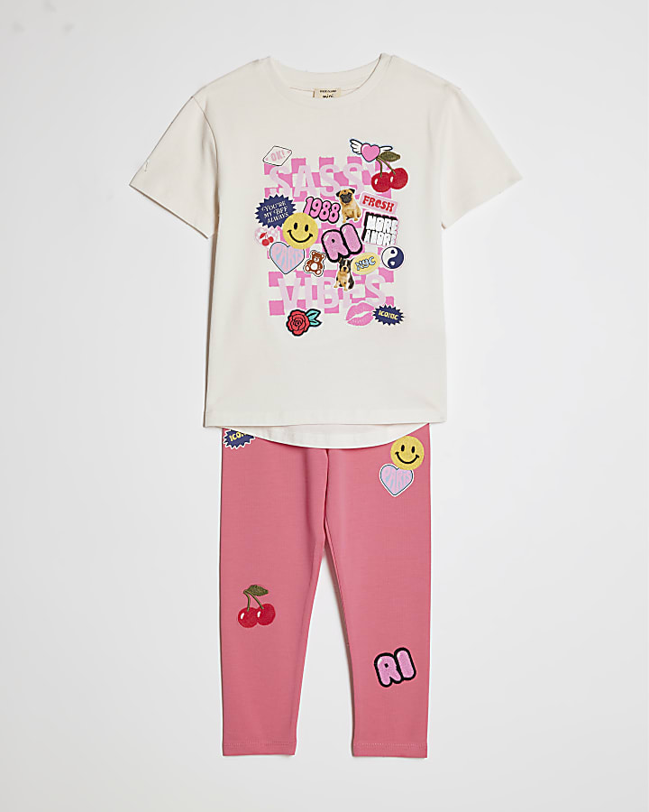 Mini Girls White Badge T-Shirt Set