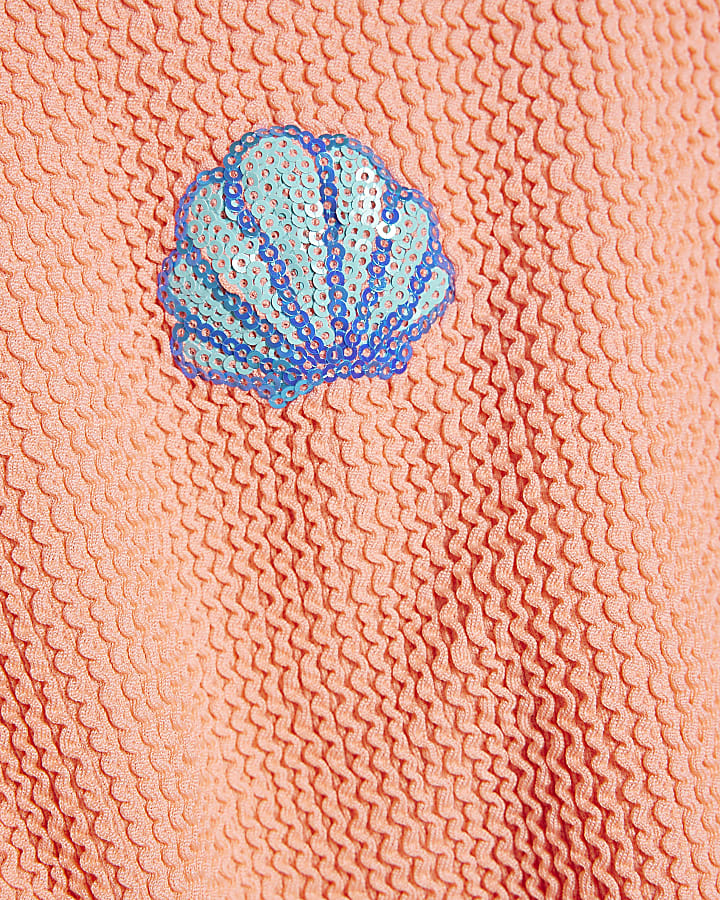 Girls Orange Shell Elastic T-Shirt Bikini