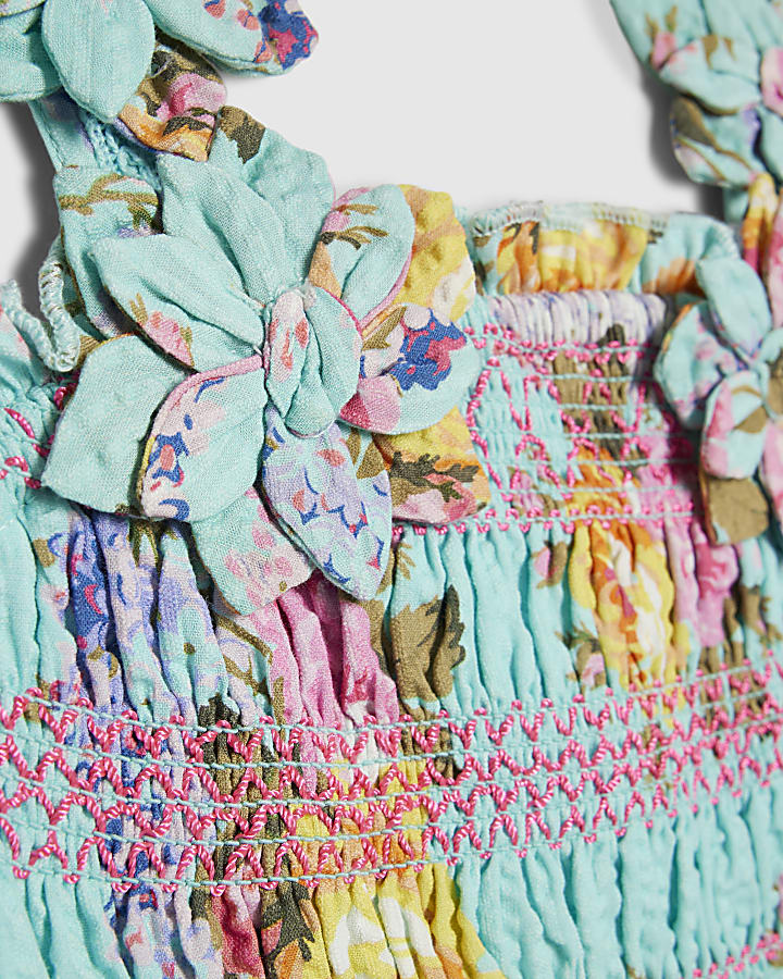 Mini Girls Blue Floral Trousers Set