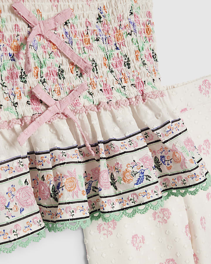 Mini Girls Cream Smock Top and Trouser Set