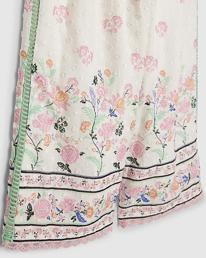 Mini Girls Cream Smock Top and Trouser Set