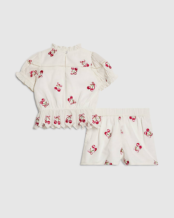 Mini Girls White Cherry Skort Set