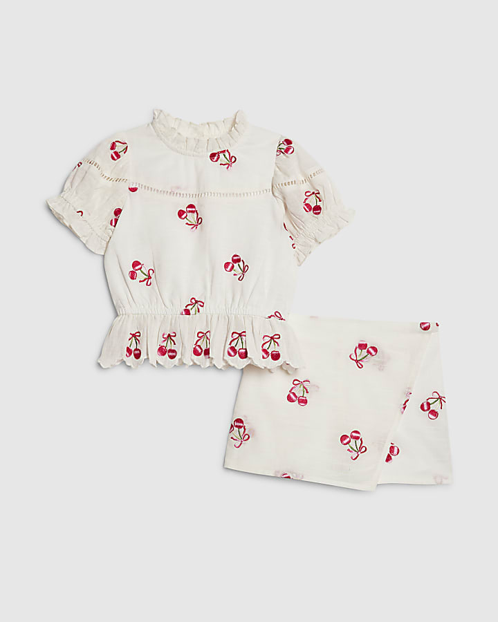 Mini Girls White Cherry Skort Set