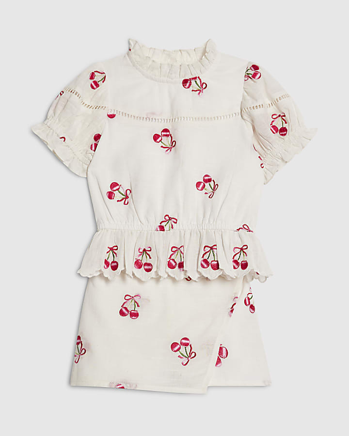 Mini Girls White Cherry Skort Set