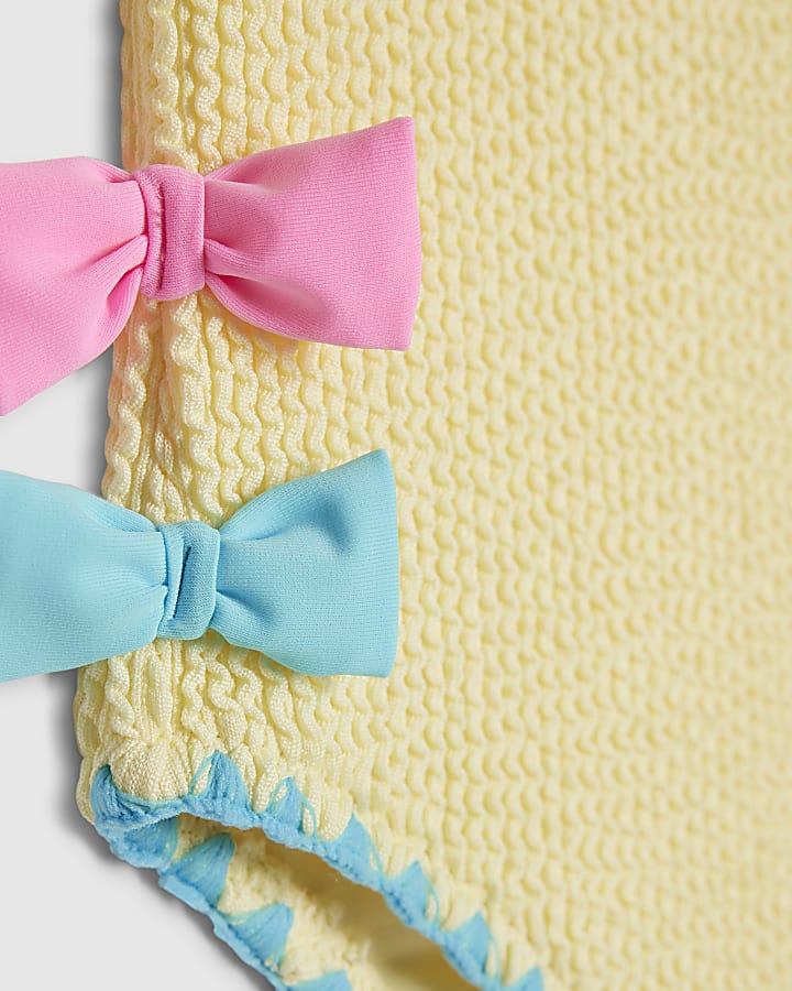 Mini Girls Yellow Textured Bow Swimsuit