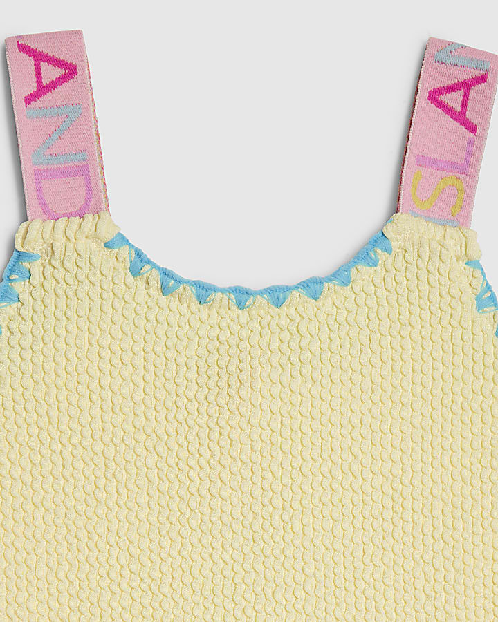 Mini Girls Yellow Textured Bow Swimsuit