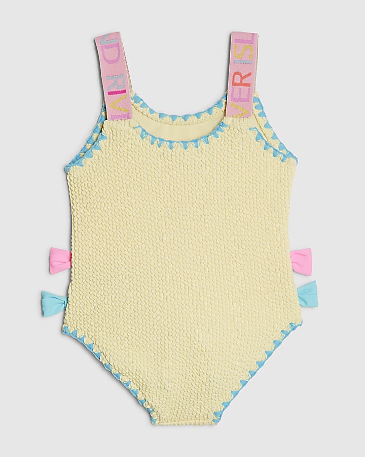 Mini Girls Yellow Textured Bow Swimsuit