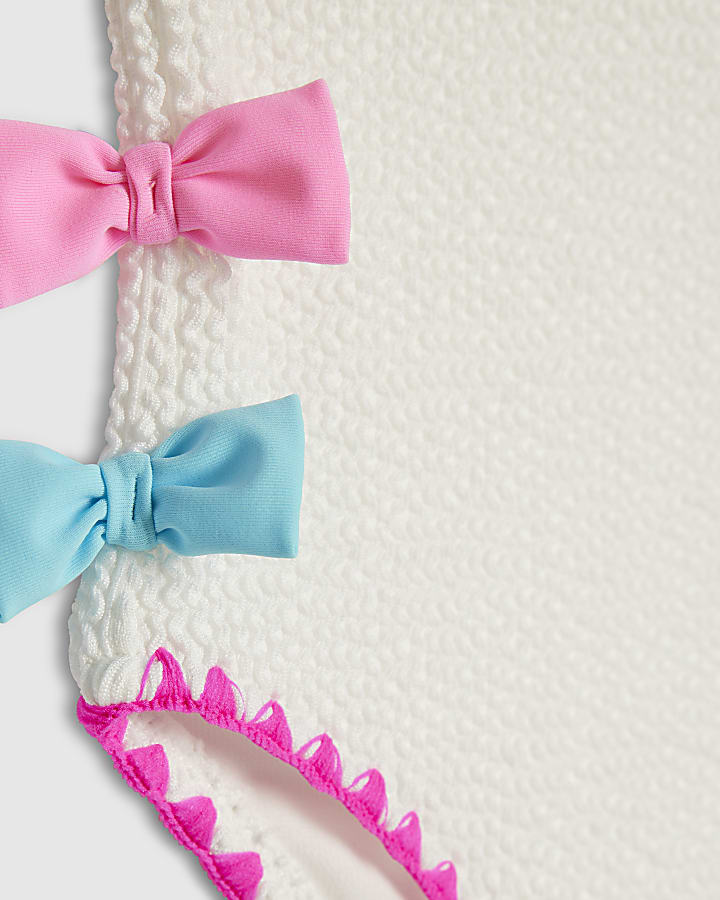 Mini Girls White Textured Bow Swimsuit