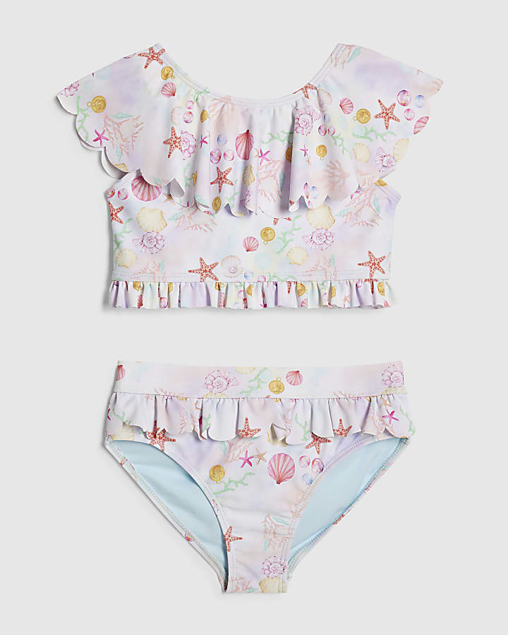 Girls Cream Under The Sea Frill Bikini Set