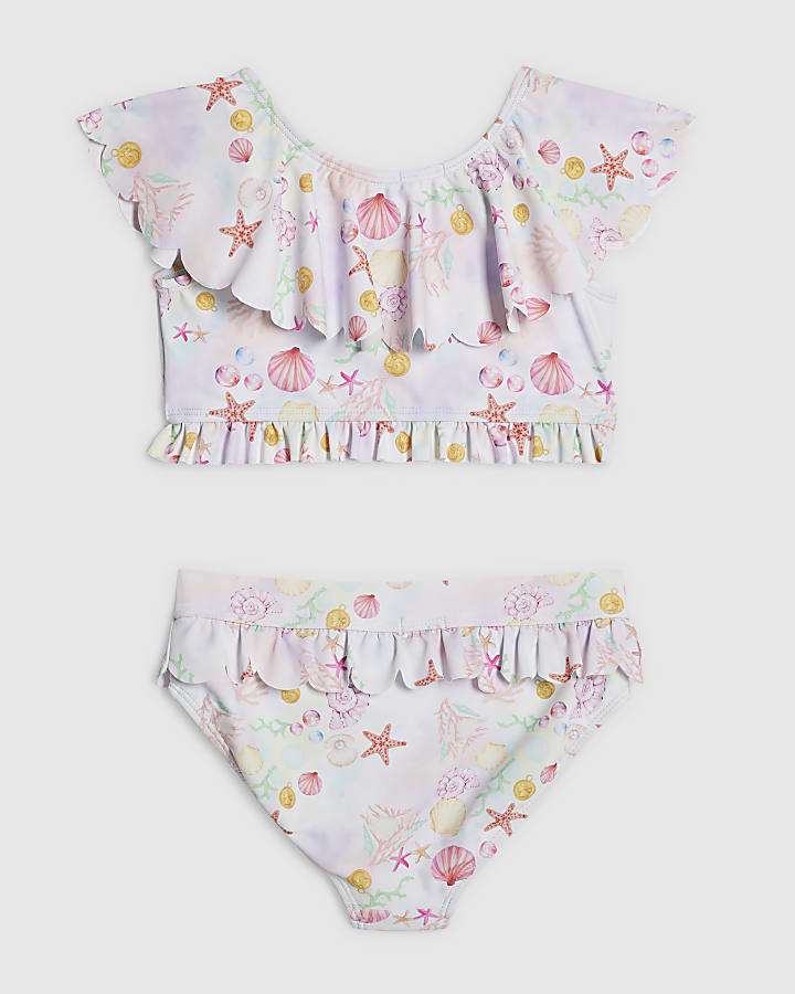 Girls Cream Under The Sea Frill Bikini Set
