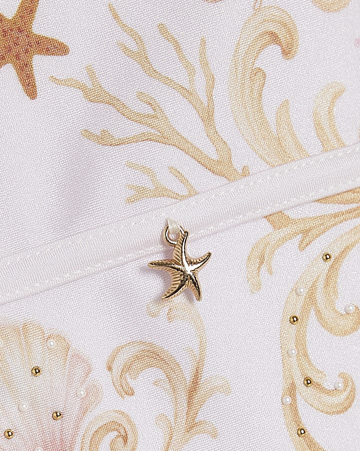 Girls Cream Sealife Chain Print Swimsuit