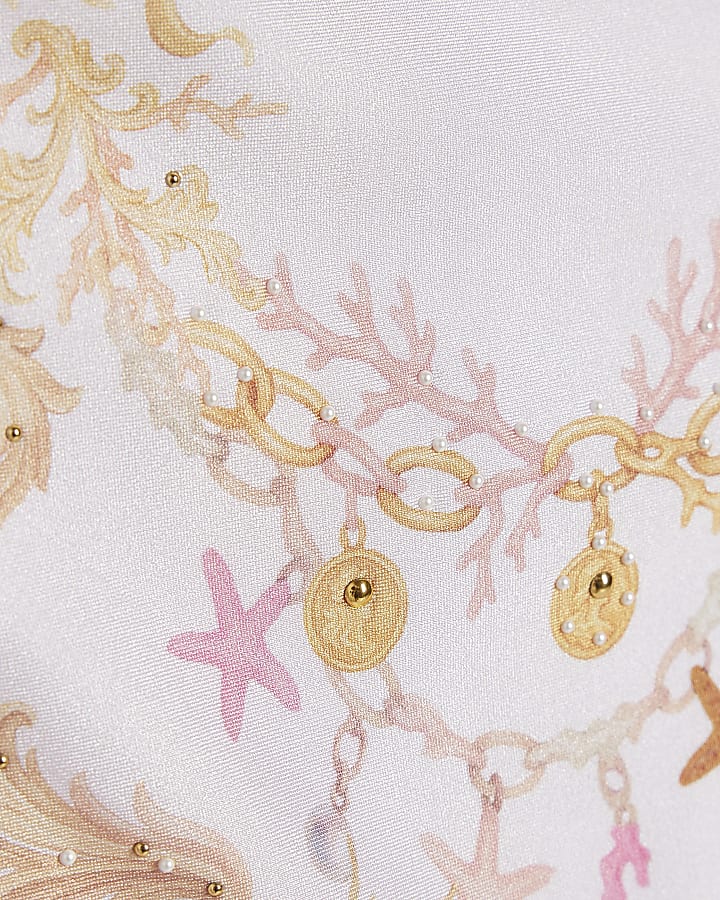 Girls Cream Sealife Chain Print Swimsuit