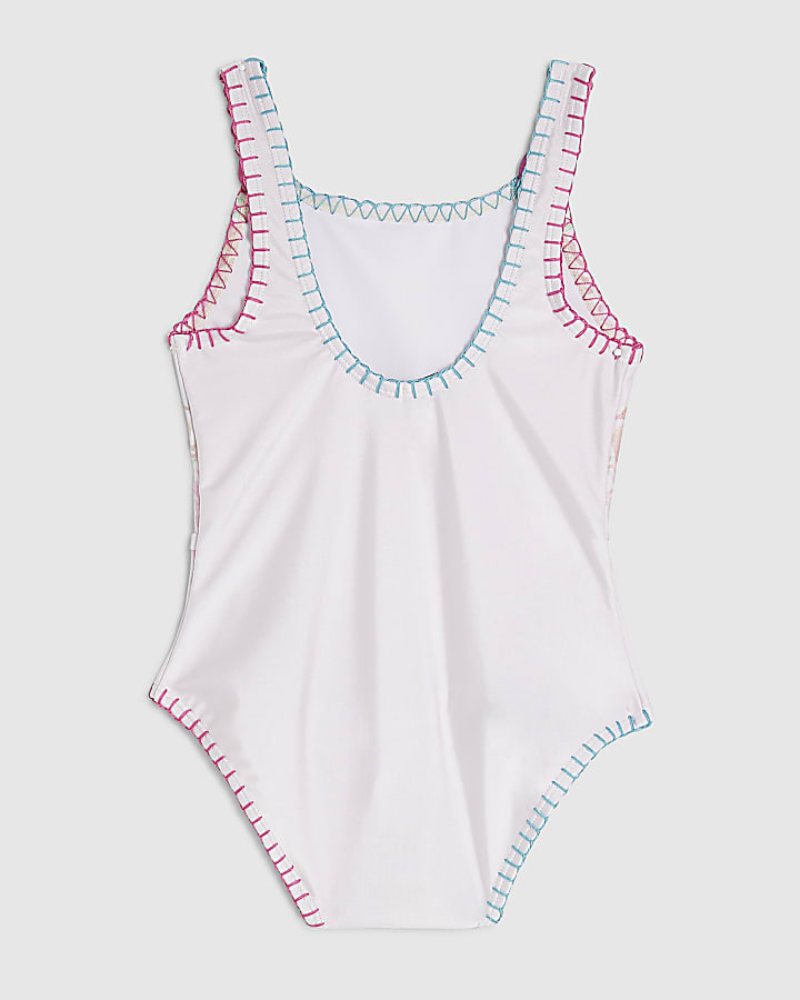 Girls Cream Sealife Chain Print Swimsuit