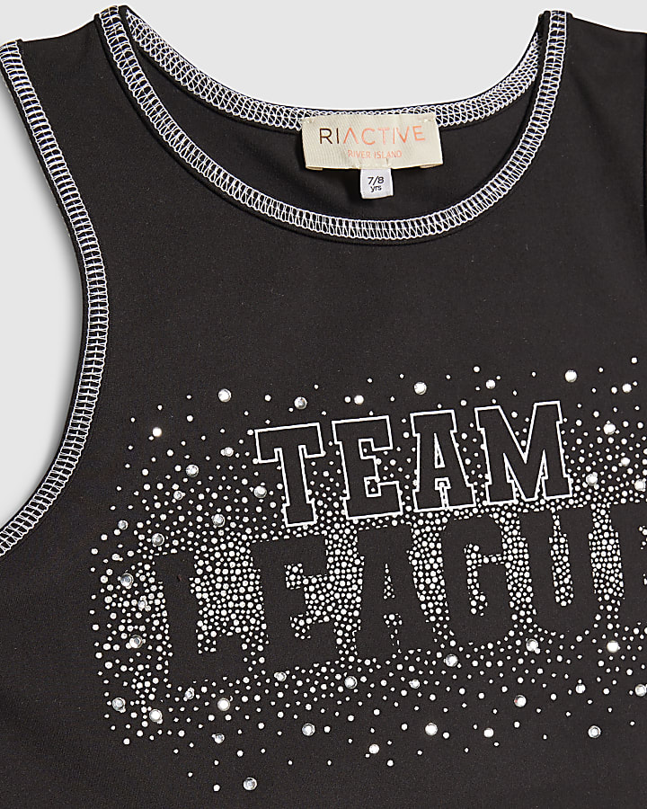 Girls Black Active Cheer Crop Top Bow Set