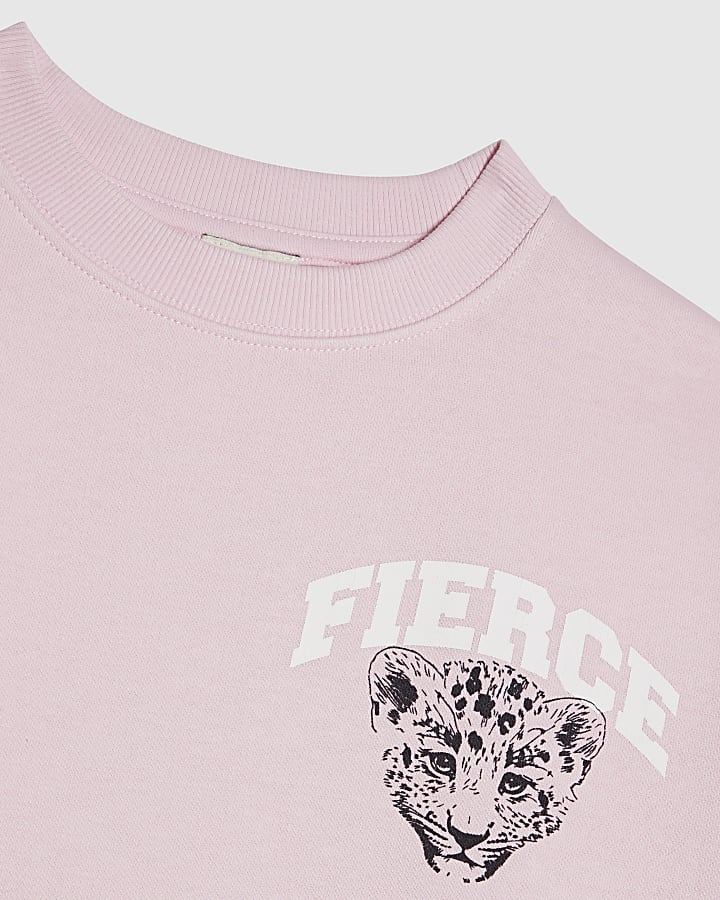 Girls Pink Fierce Vibes Cheetah Sweatshirt