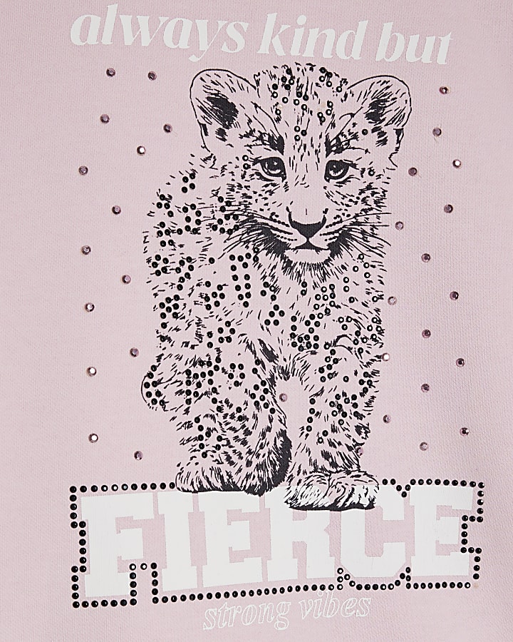 Girls Pink Fierce Vibes Cheetah Sweatshirt