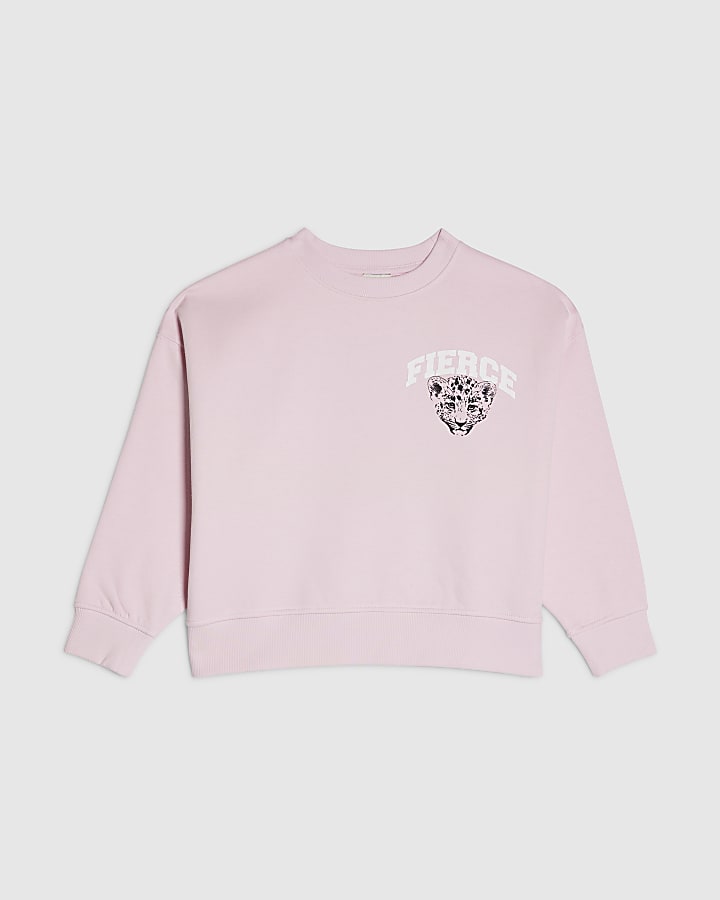 Girls Pink Fierce Vibes Cheetah Sweatshirt