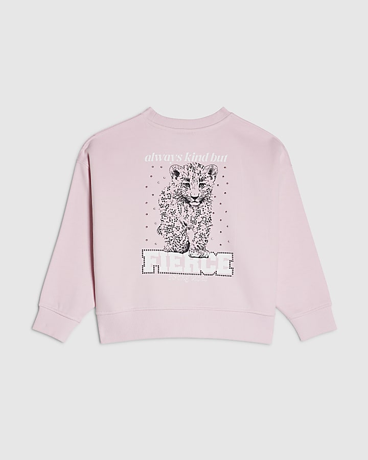 Girls Pink Fierce Vibes Cheetah Sweatshirt