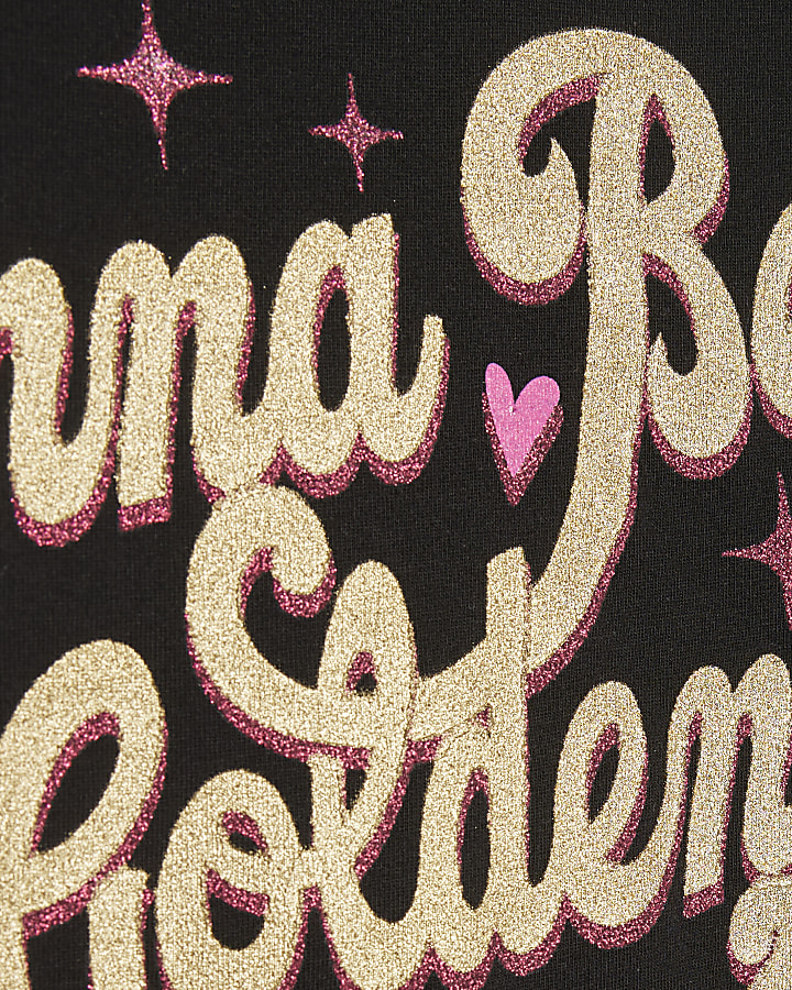 Girls Black Golden Foil Graphic Crop T-shirt