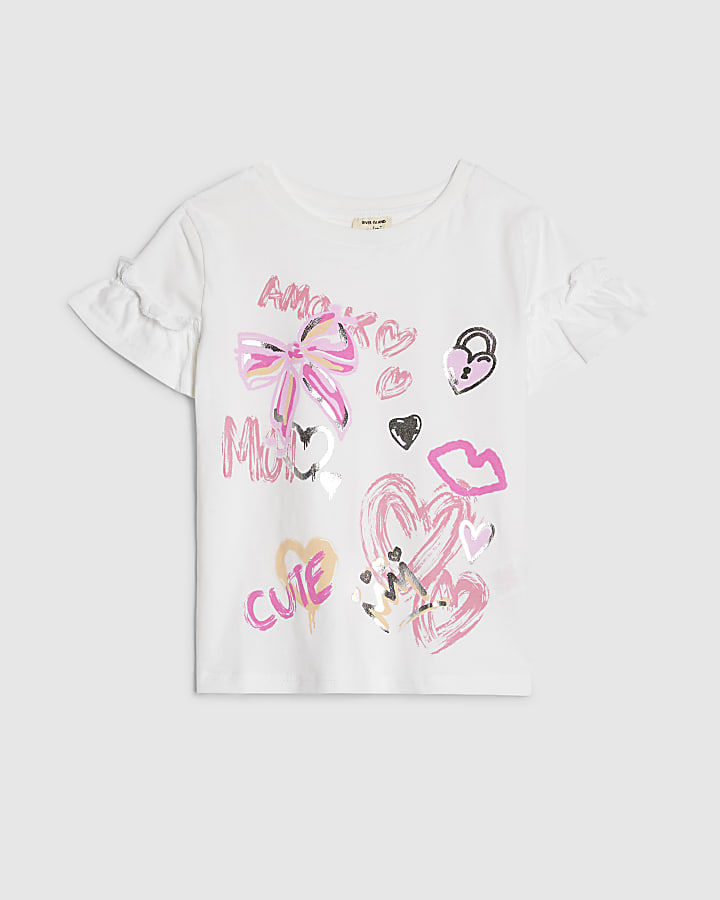 Mini Girls White Graffiti T-Shirt