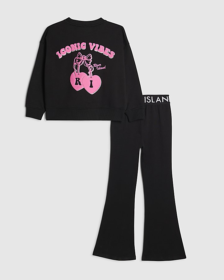 Girls Black RI Cherry Bow Sweatshirt Set