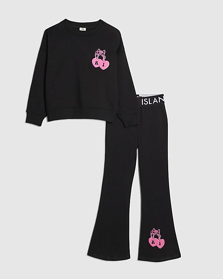 Girls Black RI Cherry Bow Sweatshirt Set