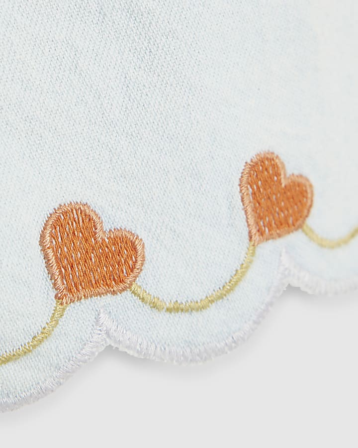 Mini Girls Blue Denim Heart Shorts Set