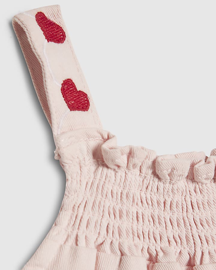 Mini Girls Pink Denim Heart Shorts Set