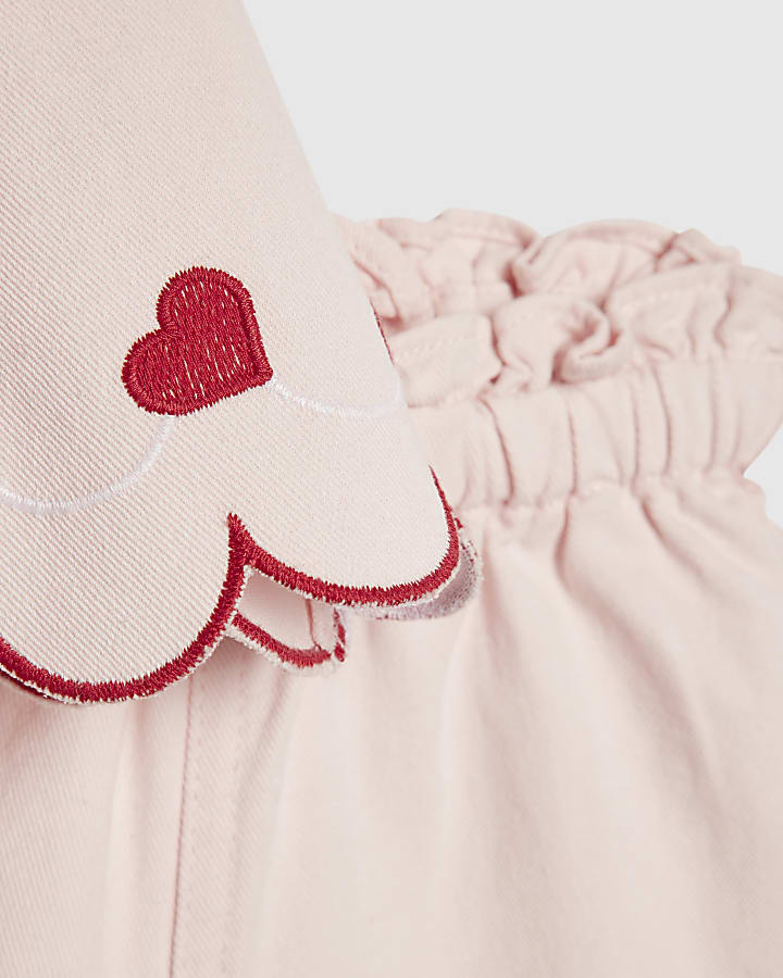 Mini Girls Pink Denim Heart Shorts Set