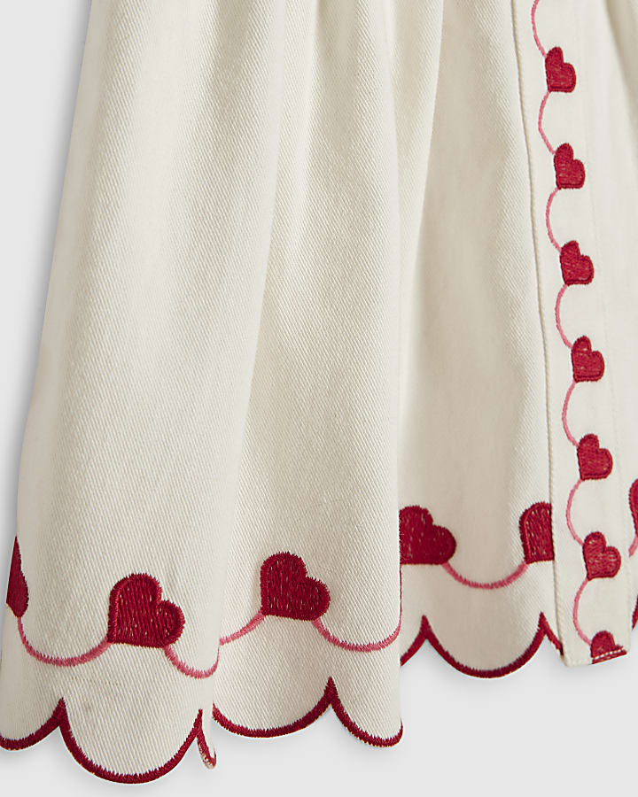 Mini Girls White Heart Embroidered Dress