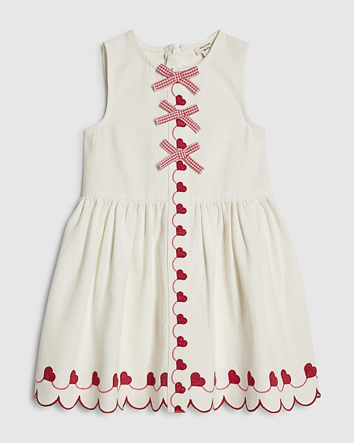 Mini Girls White Heart Embroidered Dress