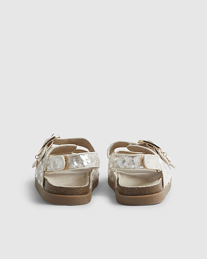 Girls Brown Sequin Charm Footbed Sandals