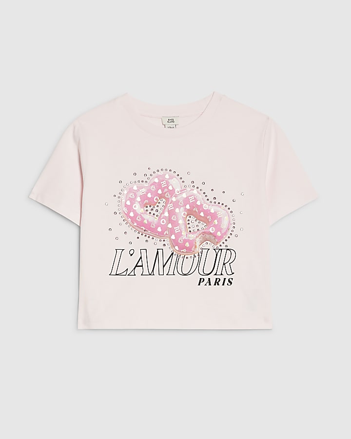 Girls Pink L'amour Donut Crop Top