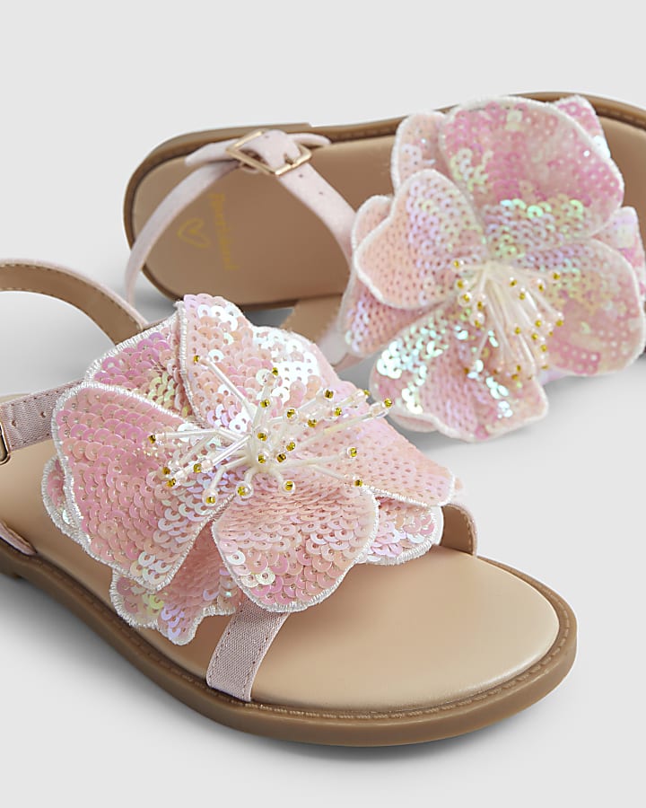 Girls Pink Sequin Flower Sandals