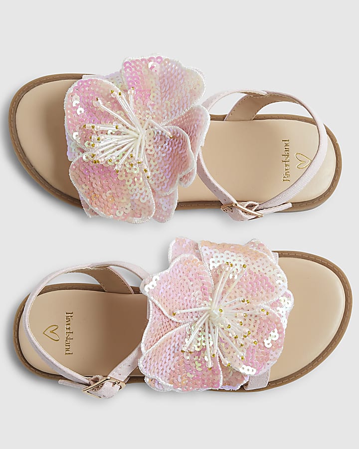 Girls Pink Sequin Flower Sandals