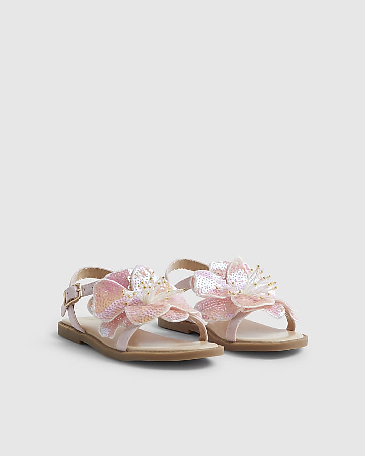 Girls Pink Sequin Flower Sandals