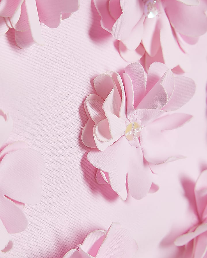 Mini Girls Pink 3D Flower Tankini