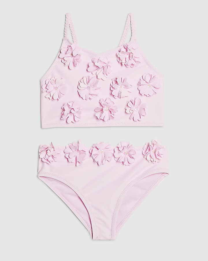Mini Girls Pink 3D Flower Tankini