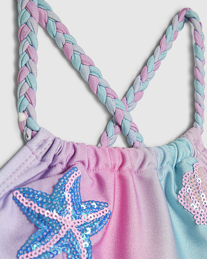 Mini Girls Blue Ombre Sequin Swimsuit