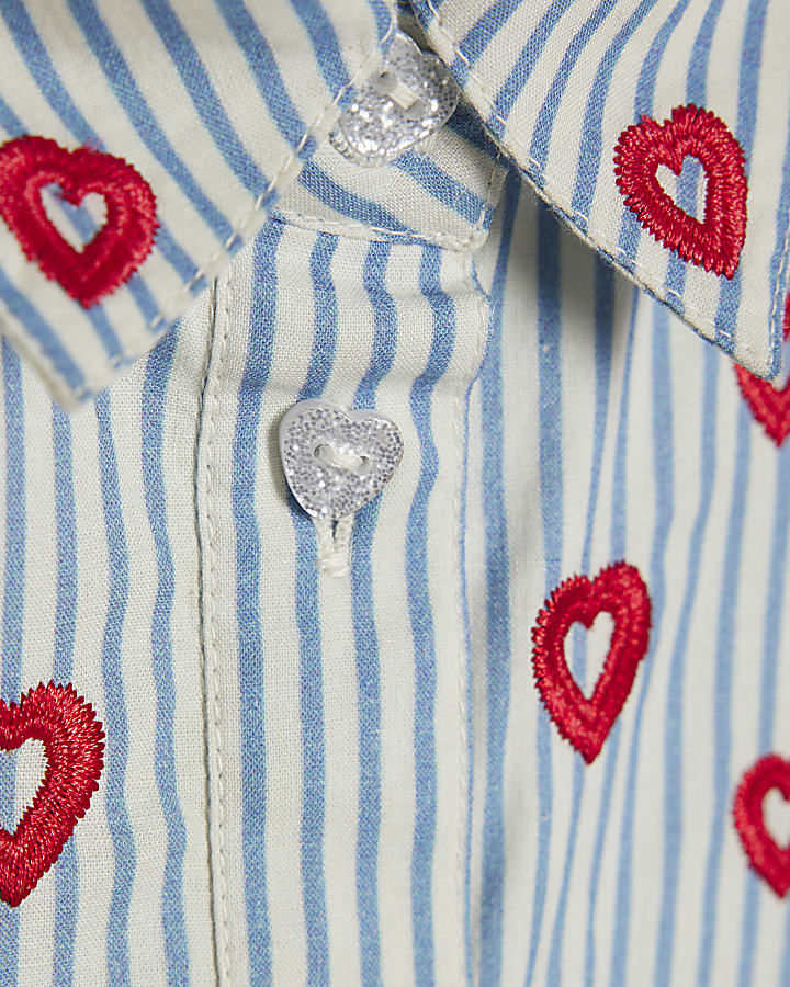 Mini Girls Blue Heart Stripe Shirt Dress