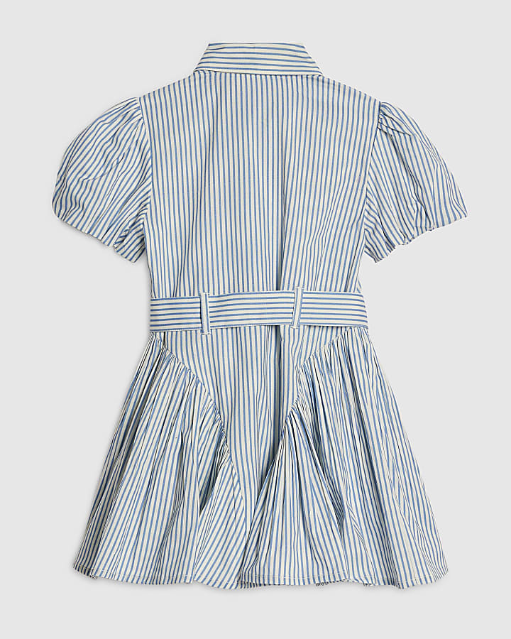 Mini Girls Blue Heart Stripe Shirt Dress