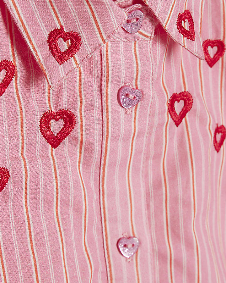 Mini Girls Pink Heart Stripe Shirt Dress