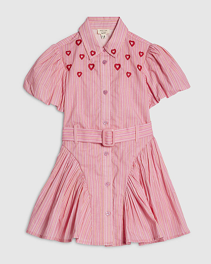 Mini Girls Pink Heart Stripe Shirt Dress