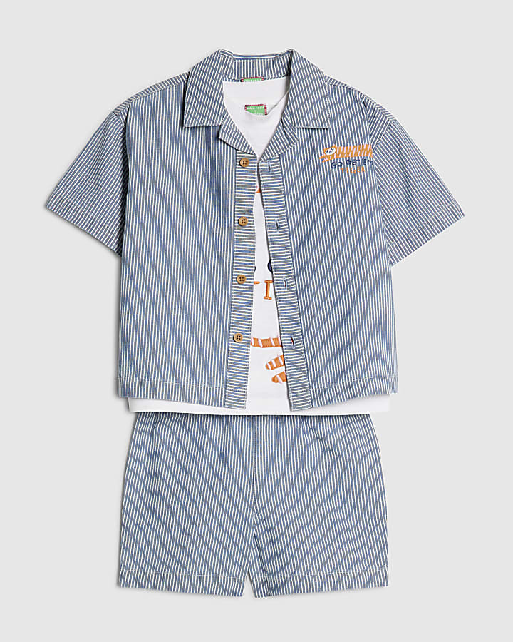 Mini Boys Blue Stripe Shirt Set