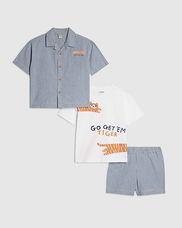 Mini Boys Blue Stripe Shirt Set