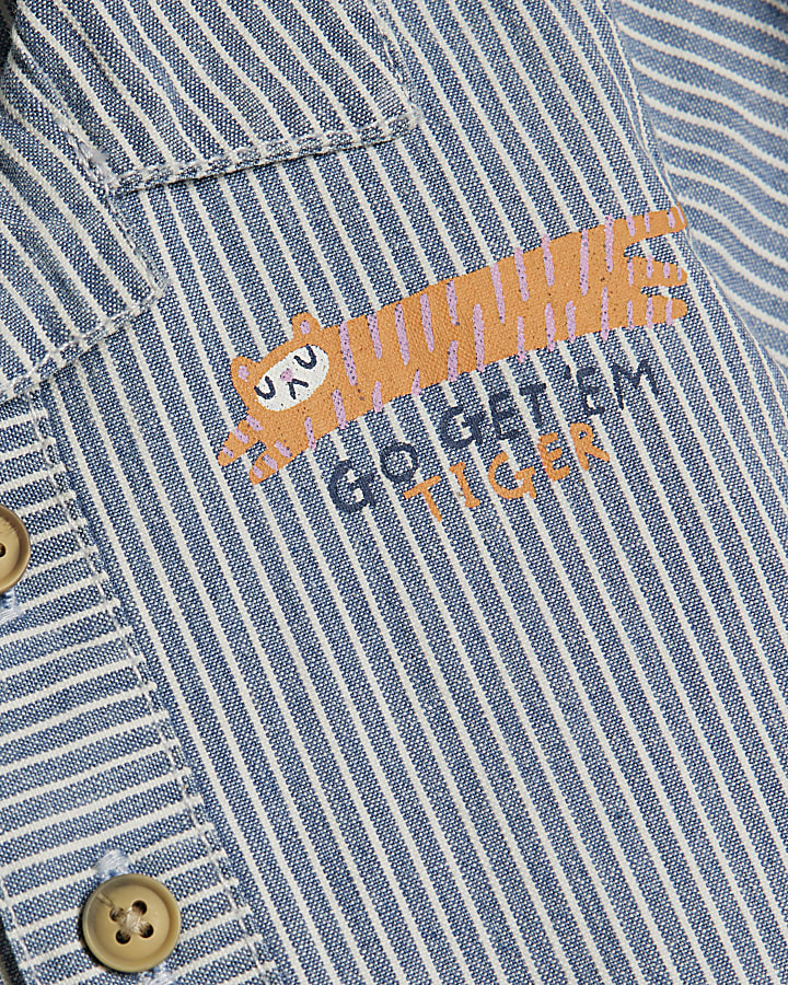 Baby Boys Blue Stripe Tiger Shirt Set