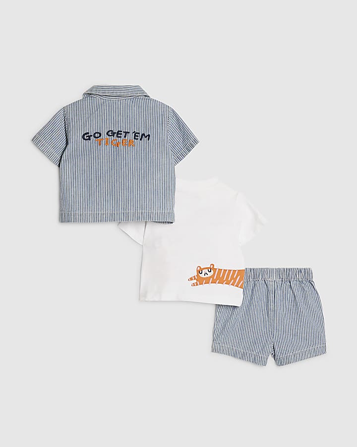 Baby Boys Blue Stripe Tiger Shirt Set