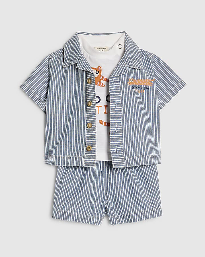 Baby Boys Blue Stripe Tiger Shirt Set